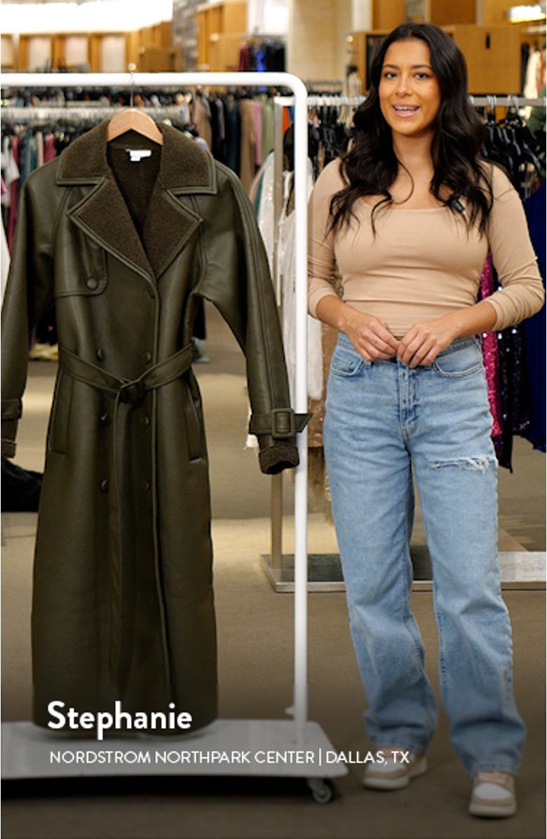 Faux Leather Trench Coat with Fleece Trim, sales video thumbnail
