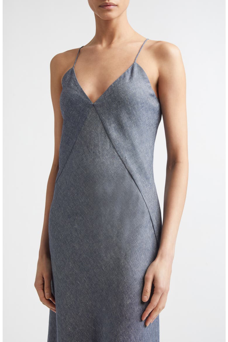 Bias Cut Linen Blend Chambray Dress, Alternate, color, 11 BLUE
