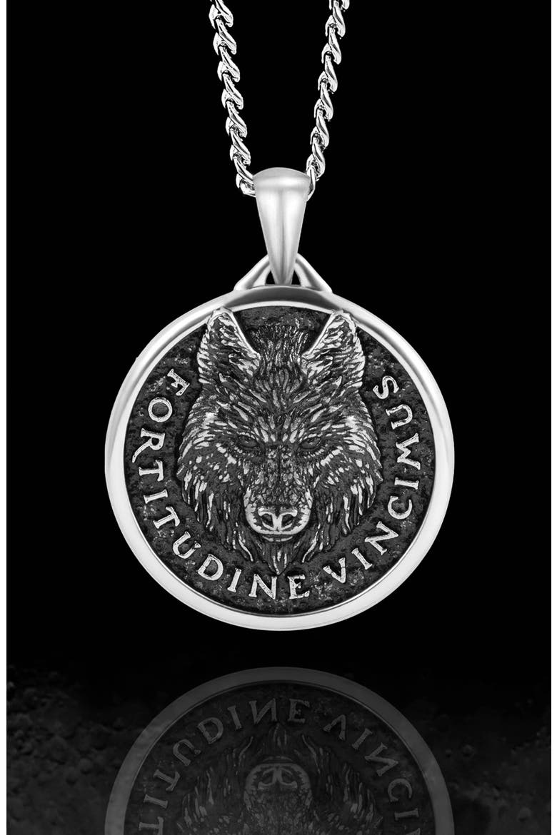 Men's Wolf Pendant Necklace, Alternate, color, SILVER
