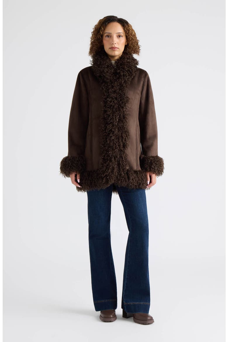 Liv Faux Fur & Faux Shearling Jacket, Alternate, color, CHOCOLATE