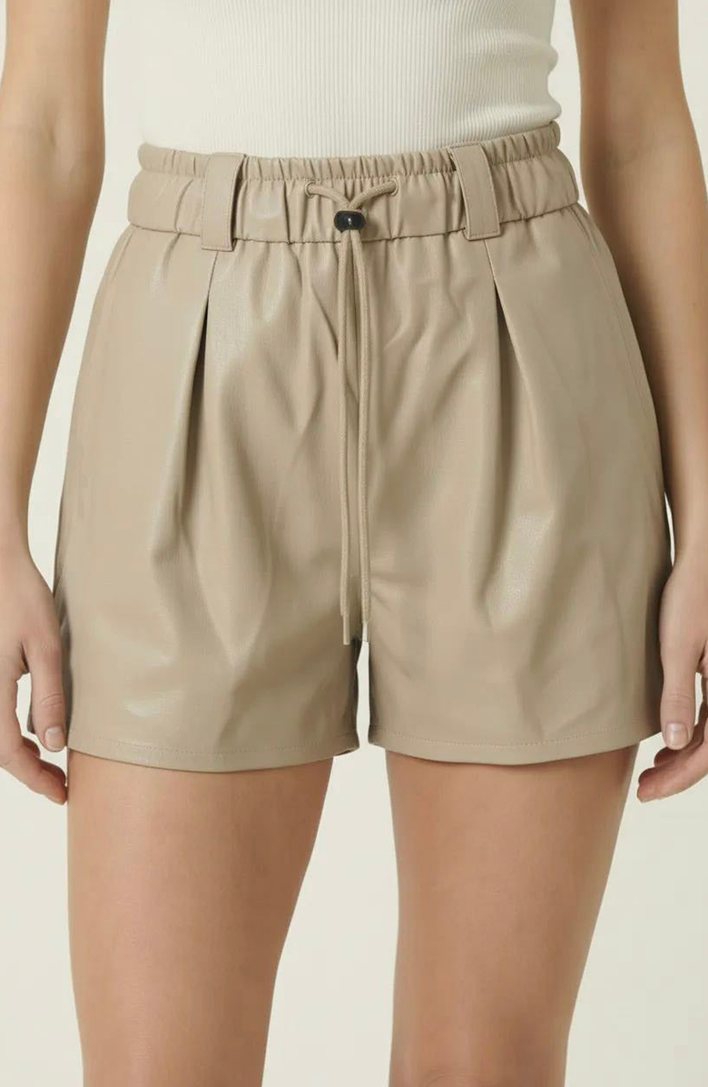 Modenaire High Waist Shorts with Drawstring Waistband, Main, color, Beige
