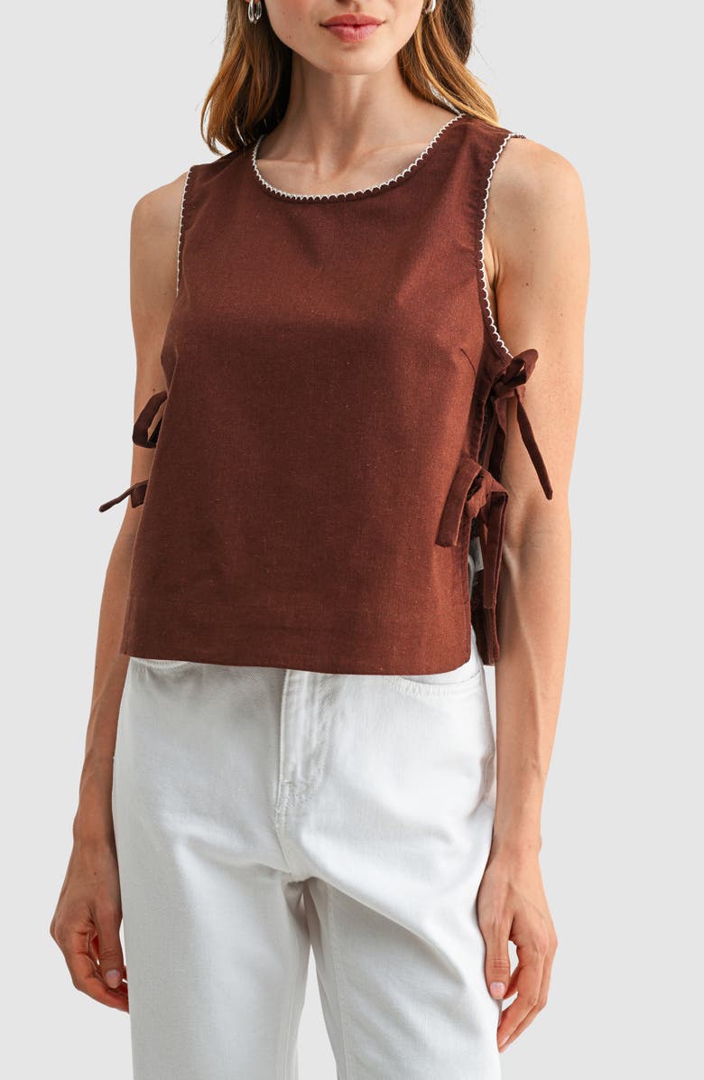 All in Favor Side Tie Cotton & Linen Shell, Alternate, color, Chocolate Oatmeal
