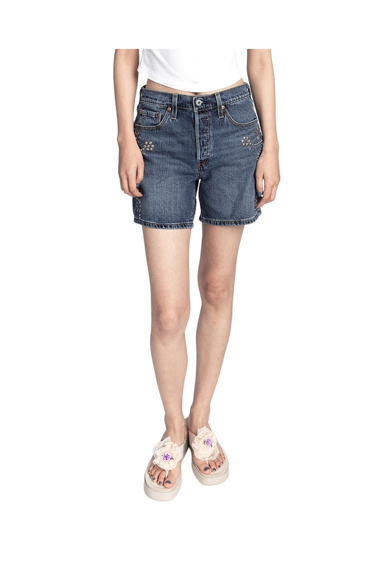 Studded Shorts, Main, color, Denim