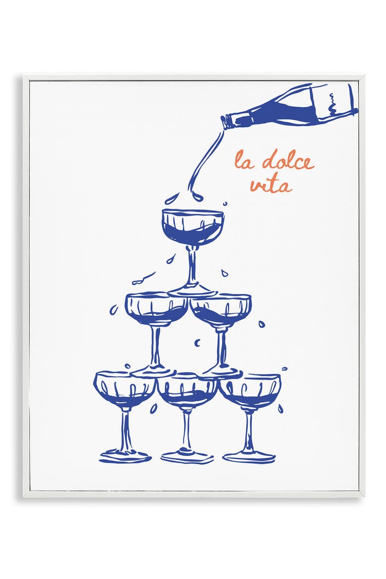 Pouring Champagne Tower Framed Art Print, Main, color, BLUE