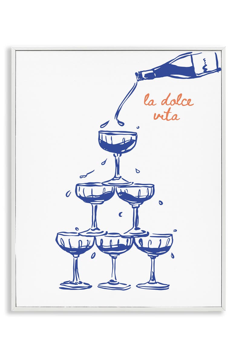 Stupell Industries Pouring Champagne Tower Framed Art Print, Main, color, Blue