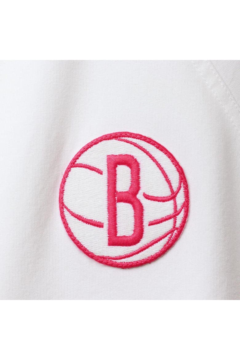 Women's Lusso White/Pink Brooklyn Nets Melody Cuffed Tri-Blend Shorts, Alternate, color, White
