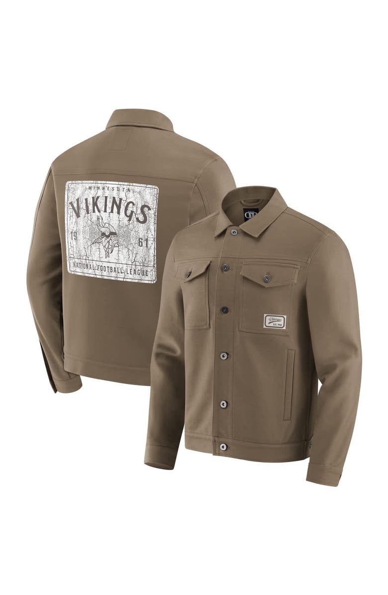 Darius Rucker Collection by Fanatics Men's Darius Rucker Collection by Fanatics Tan Minnesota Vikings Trucker Full-Button Jacket, Main, color, Tan