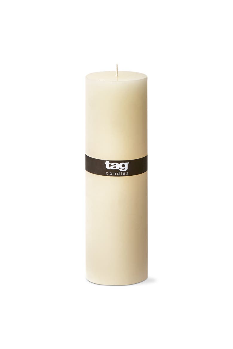 Ivory Pillar Wax Candle Set of 2 Unscented Long Burning, Alternate, color, Beige