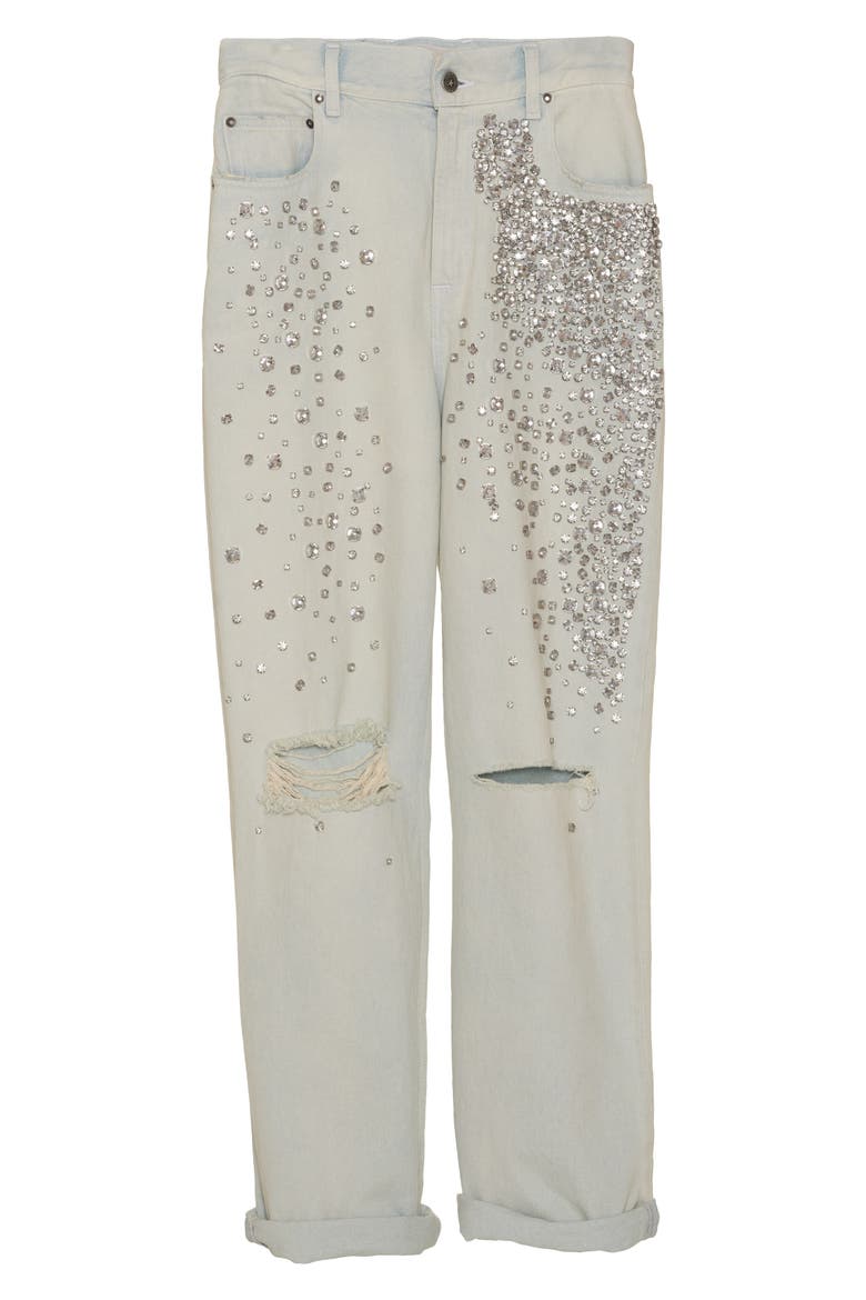 Kim Crystal Embellished Distressed Jeans, Alternate, color, BLUE