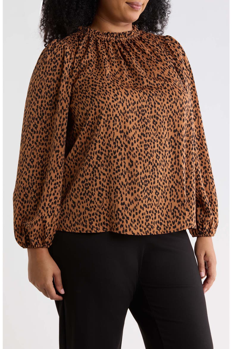 Ruffle Neck Long Sleeve Top, Alternate, color, LEOPARD