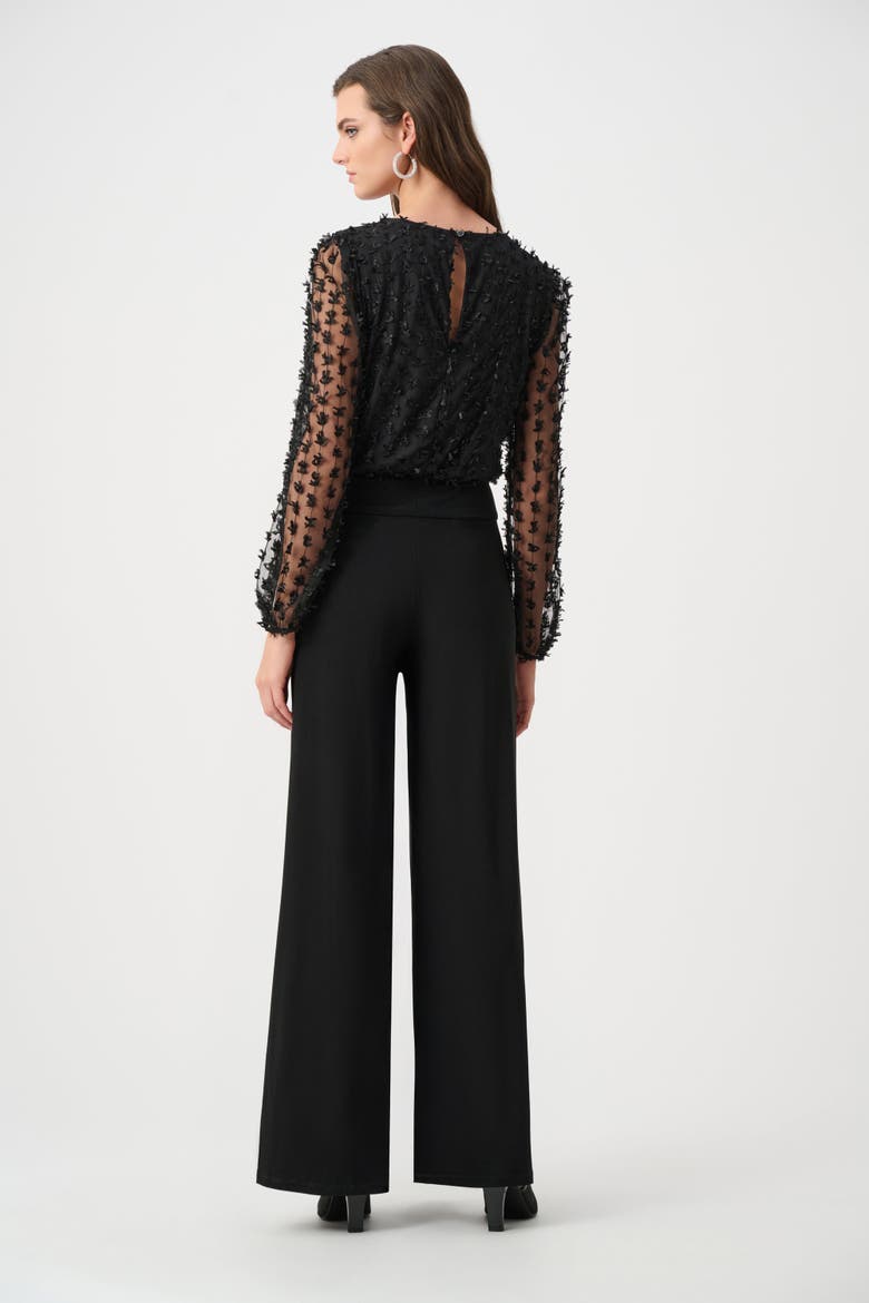 Silky Knit and Sheer Novelty Wide Leg Jumpsuit, Alternate, color, Black