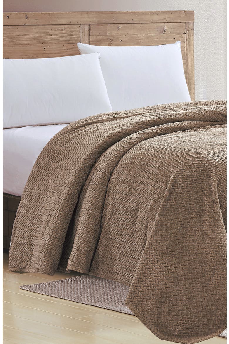 Braided Chevron Microplush Blanket, Alternate, color, TAUPE