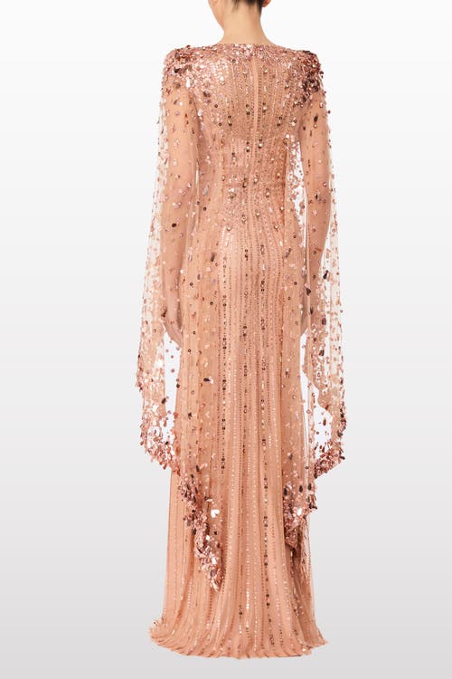 Jenny Packham Blaize Sequin-embellished Cape Maxi Dress In Orange