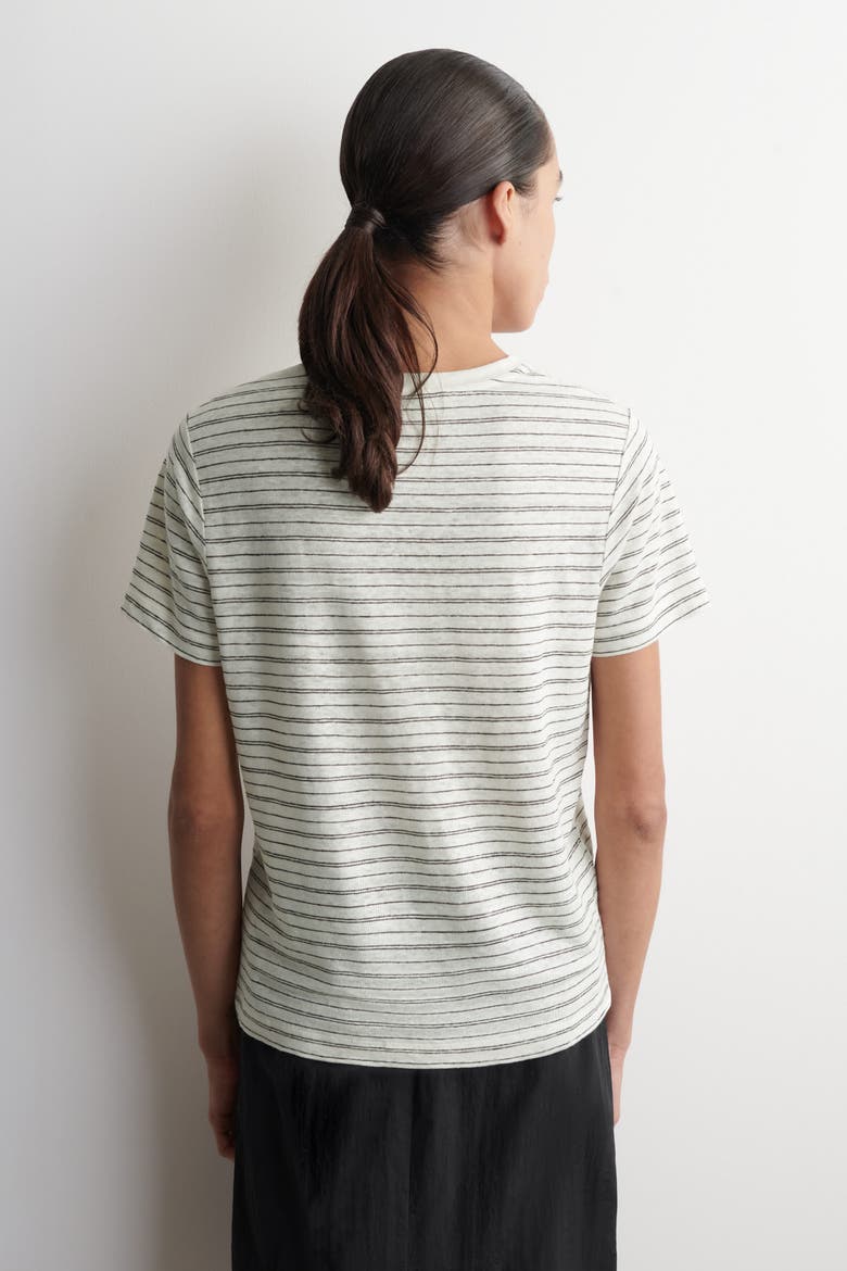 Crew-Neck Linen T-Shirt, Alternate, color, WHITE / BROWN / STRIPED