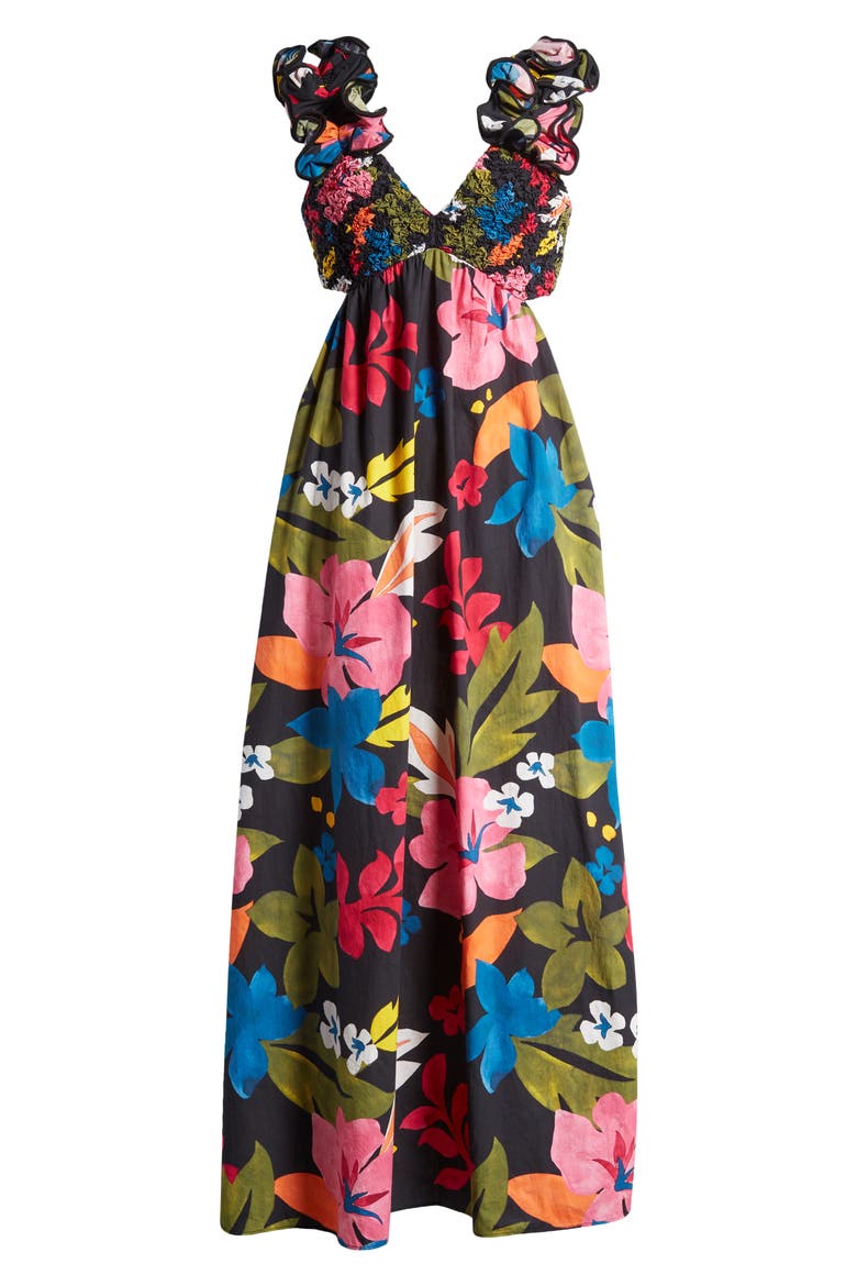 Zaira Floral Cotton Maxi Dress, Alternate, color, BLUE MULTI