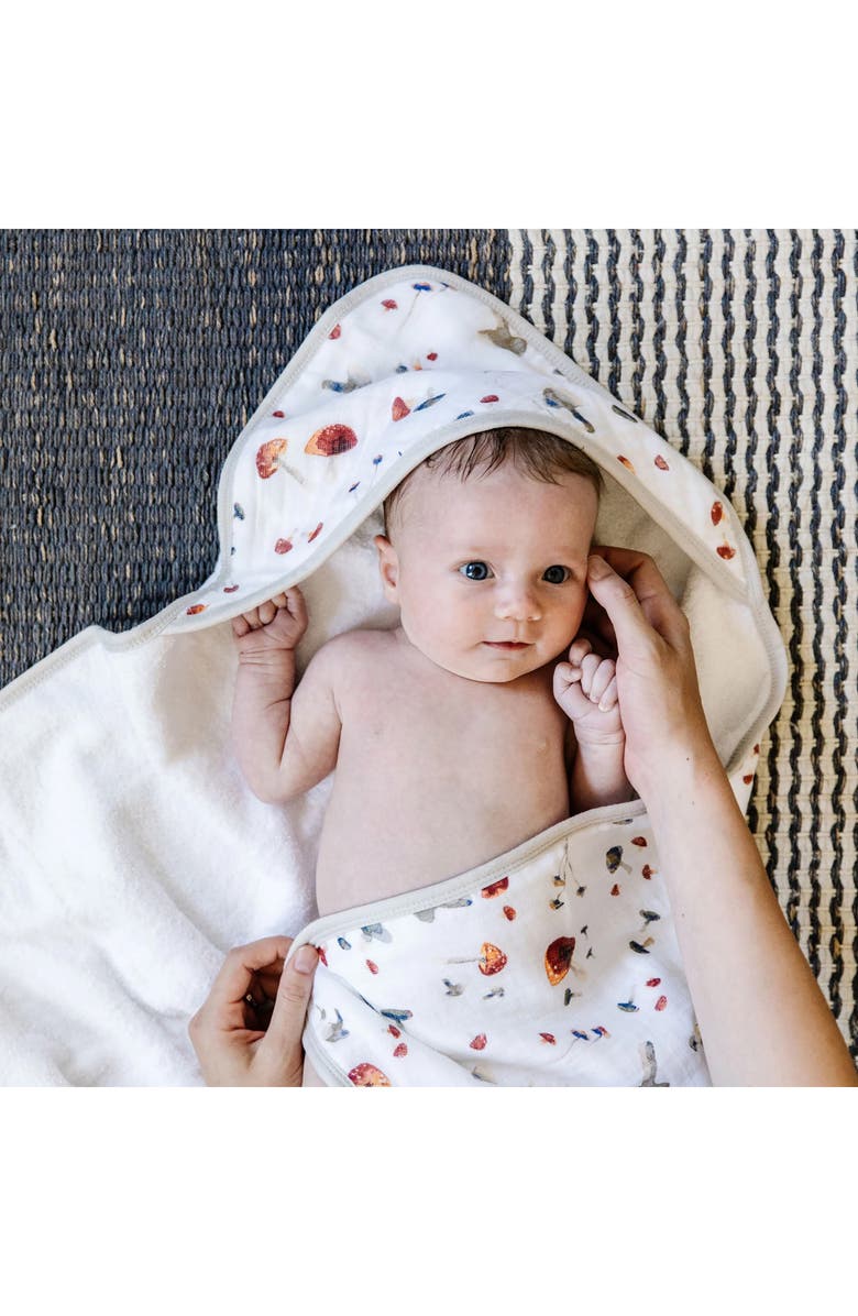 little unicorn Cotton Muslin & Terry Hooded Infant Towel, Alternate, color, Mushrooms
