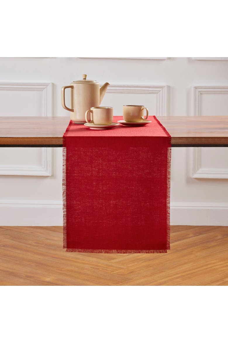 Linen Table Runner - Fringe, Alternate, color, Cherry