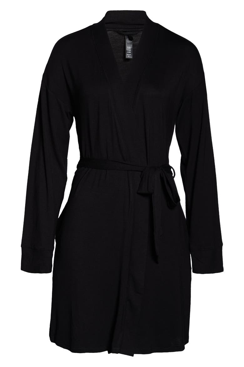 ladies short black dressing gown Plain Black Sexy Silky Shiny Satin Bathrobe Wrap Kimono Dressing Gown Robe 16