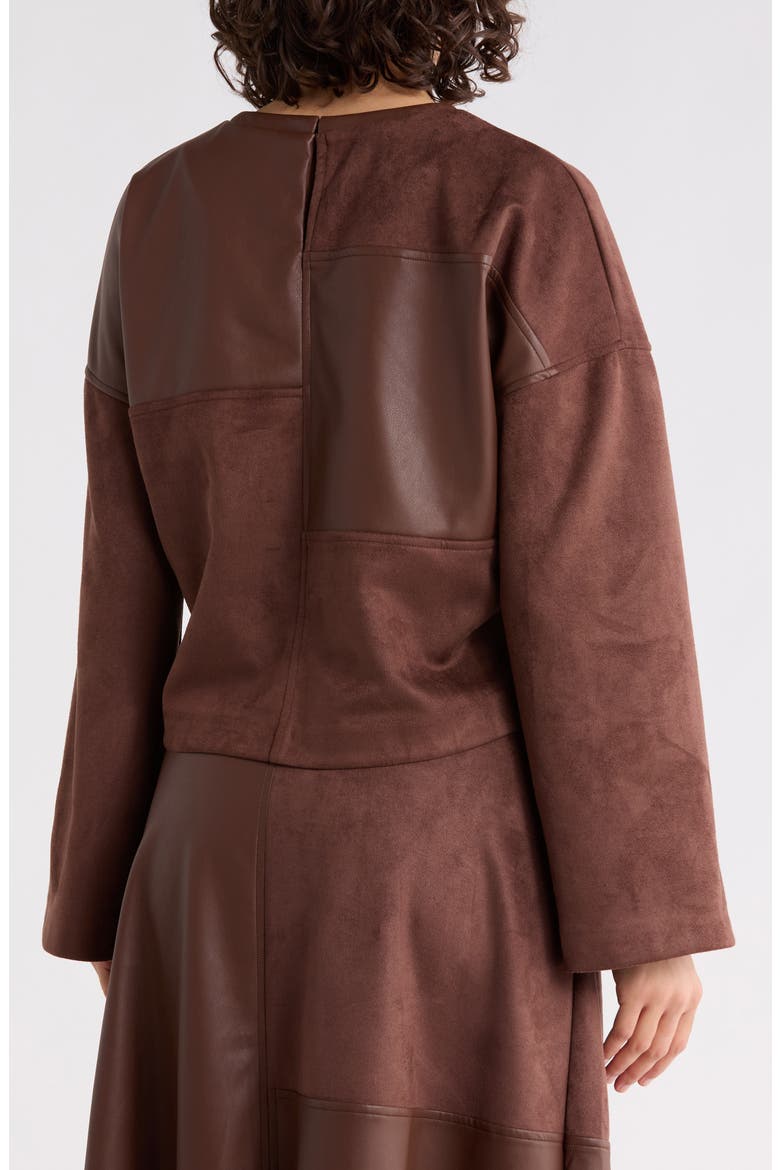 Faux Suede Pieced Top, Alternate, color, CHOCOLATE