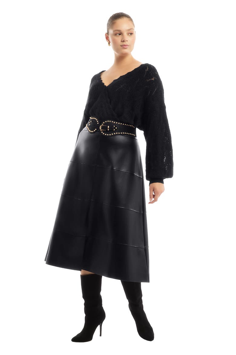 Scallop-Trim Wrap Sweater, Main, color, BLACK ONYX