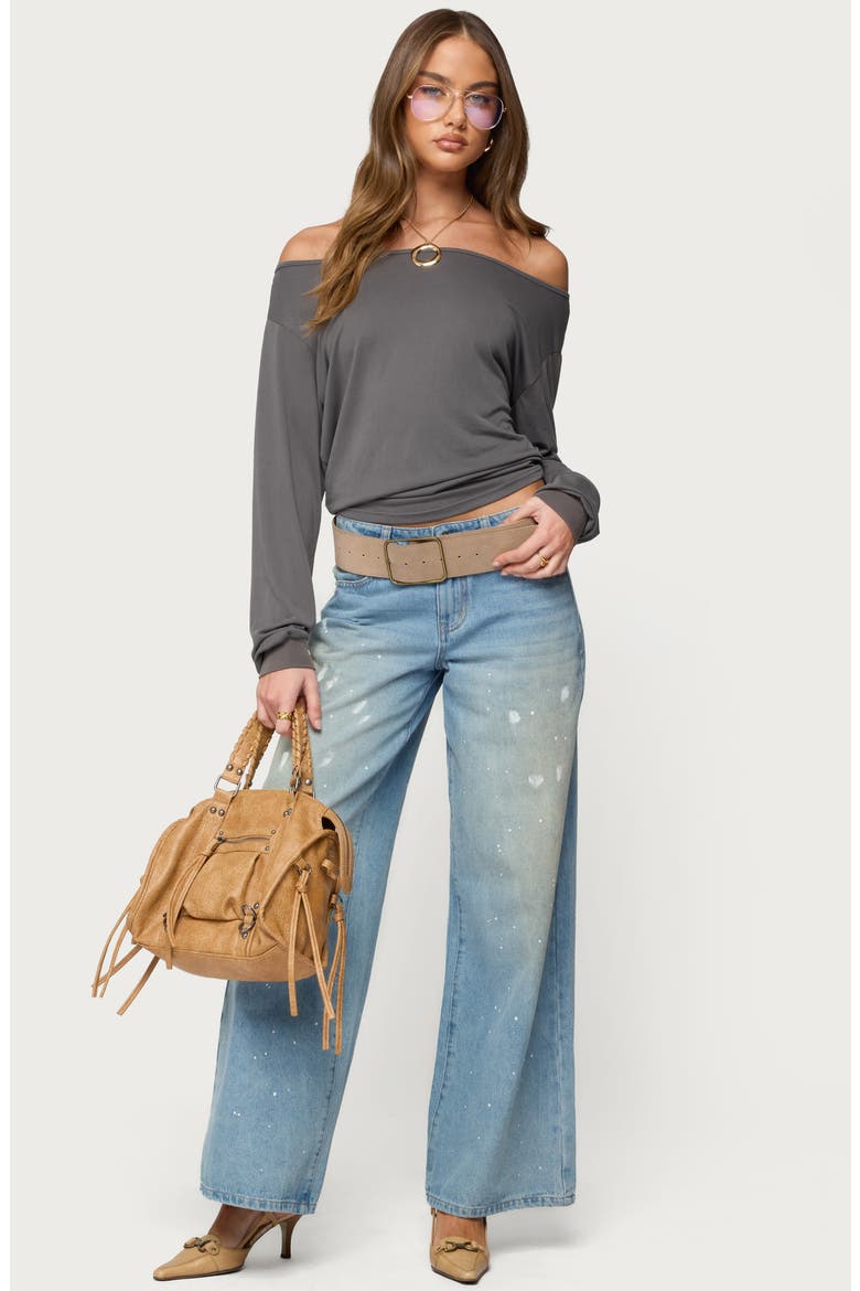 Nannie Oversize Off the Shoulder Top, Alternate, color, DARK-GRAY
