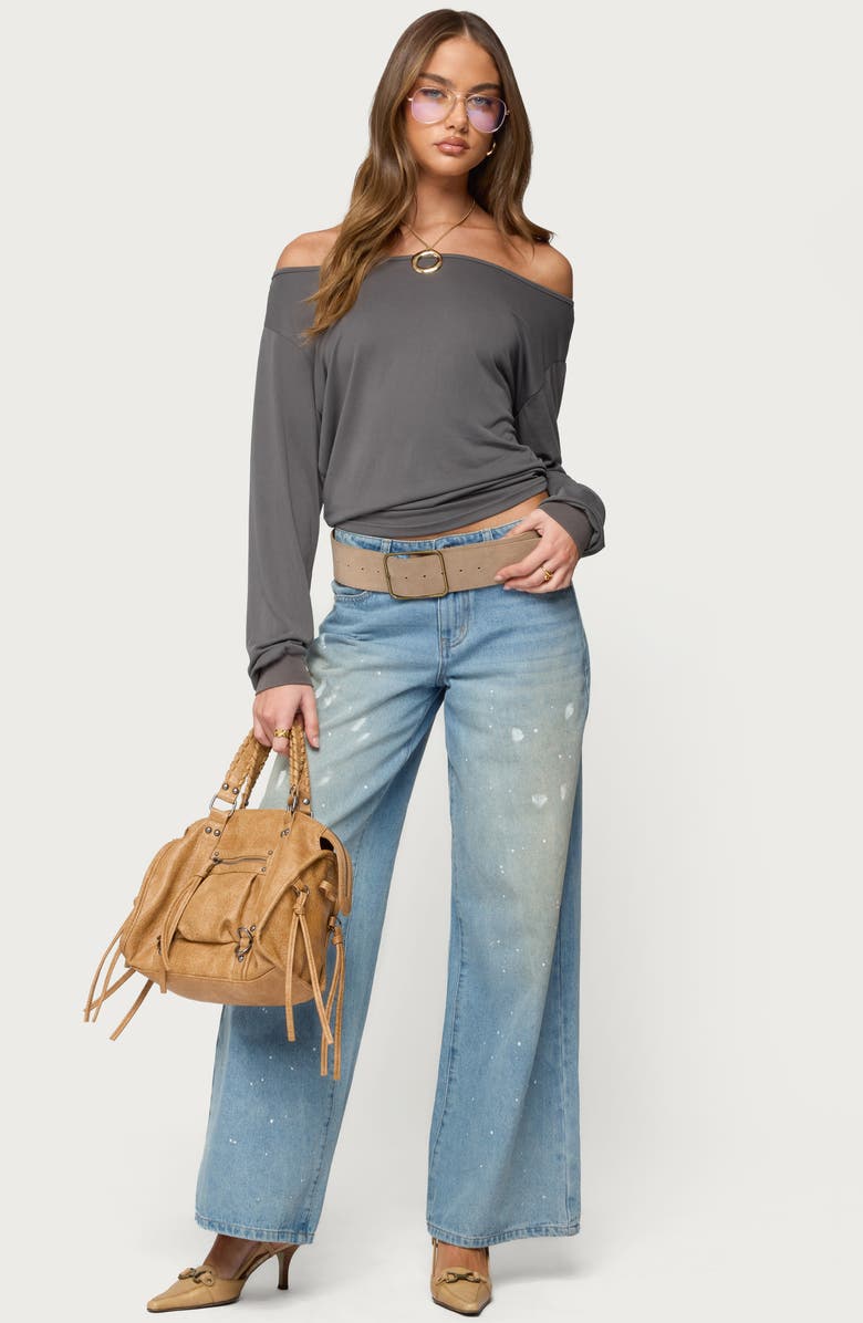 EDIKTED Nannie Oversize Off the Shoulder Top, Alternate, color, Dark-Gray