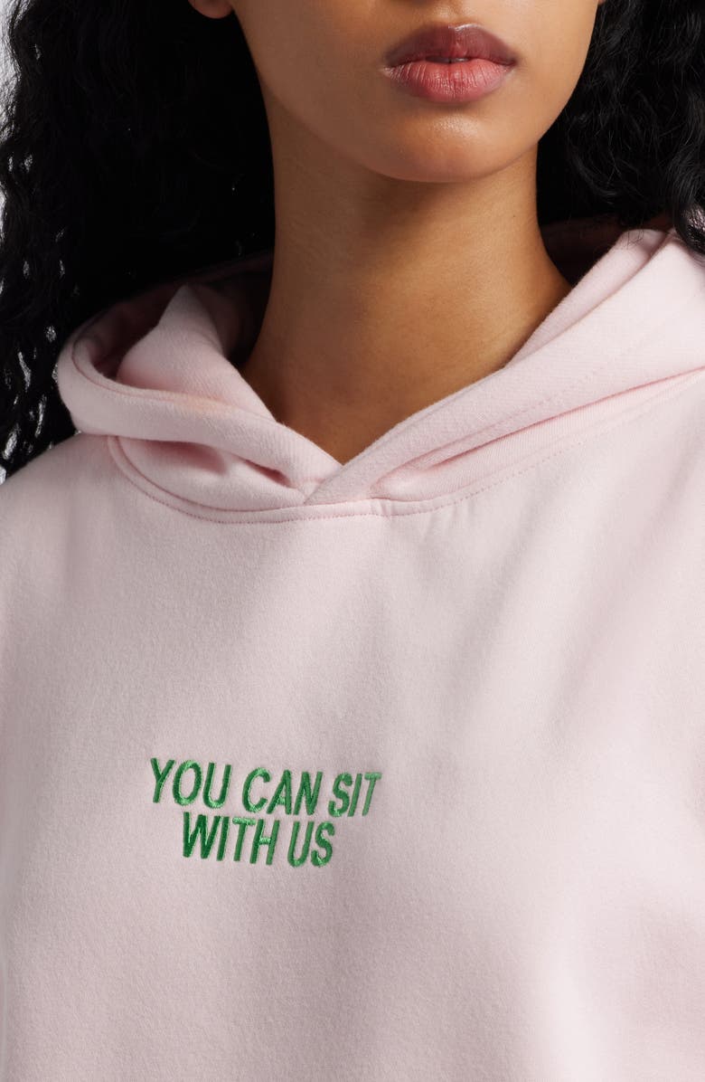 HAPPY CAMP3R Sit with Us Embroidered Graphic Hoodie, Alternate, color, Blush Pink