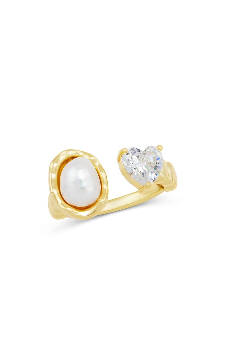SAVVY CIE JEWELS Cubic Zirconia Heart & Faux Pearl Open Band Ring, Main, color, 