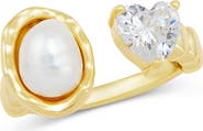 SAVVY CIE JEWELS Cubic Zirconia Heart & Faux Pearl Open Band Ring