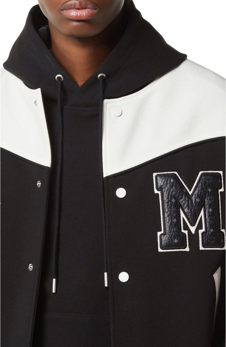 MCM Munchen Ponte Varsity Jacket, Alternate, color, Black And White
