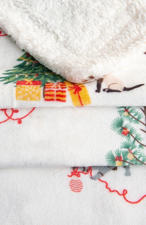 Woven & Weft Holiday Print Reversible Faux Shearling Throw Blanket