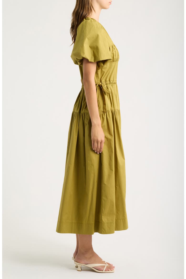 Smocked Puff Sleeve Midi Dress, Alternate, color, CITRON
