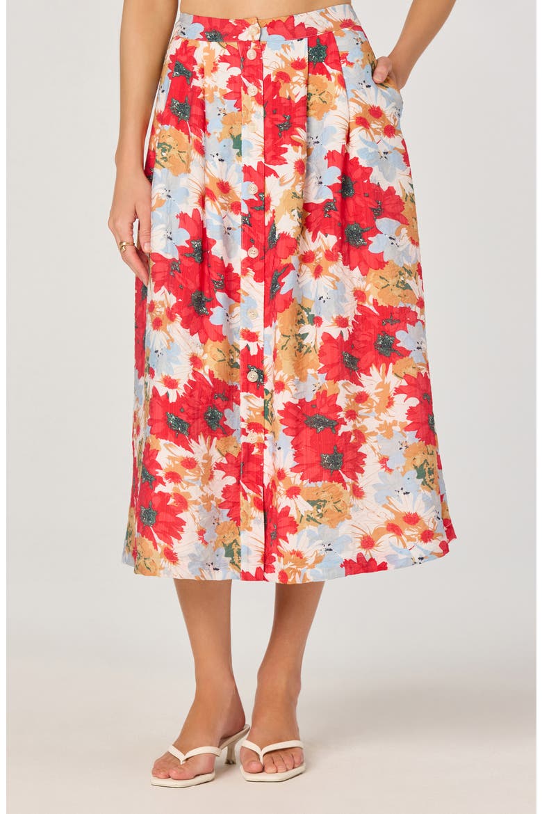 Floral Print Midi Skirt, Main, color, RED MULTI FLORAL