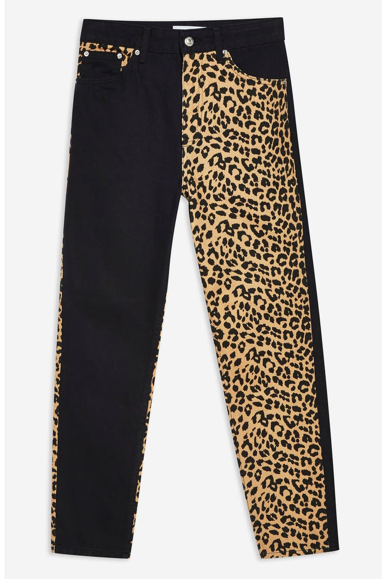 Leopard Panel Mom Jeans, Alternate, color, WASHED BLACK MULTI
