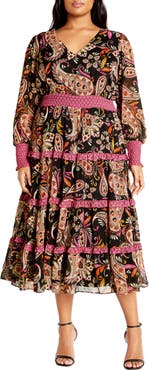 City Chic Gwendolyn Long Sleeve Tiered Dress
