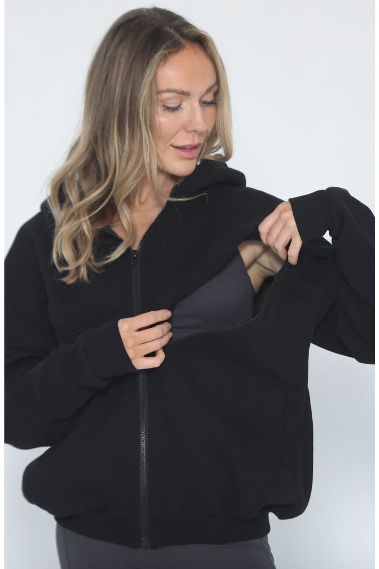 Isabella Organic Nursing and Pregnancy Full Zip Hoodie, Alternate, color, Noir