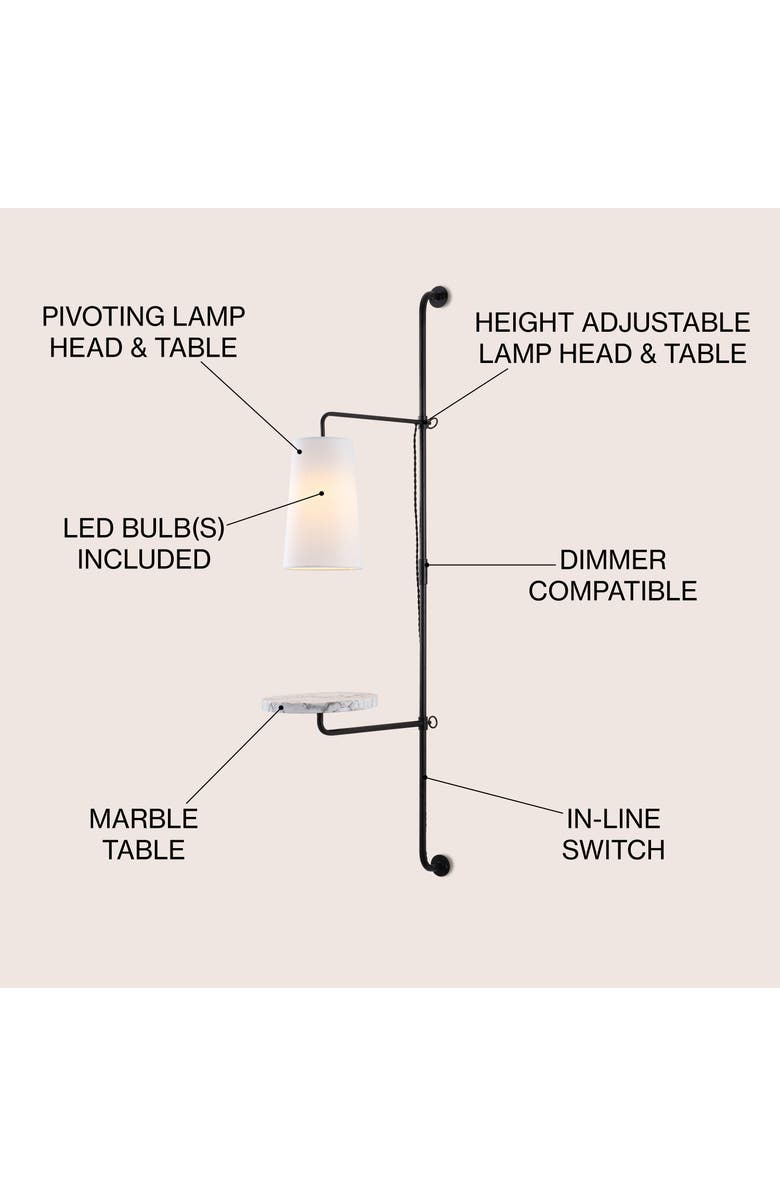 JONATHAN Y Andre 1-Light Contemporary Industrial Iron Plug-In with Adjustable White Marble Table LED Sconce, Alternate, color, Black