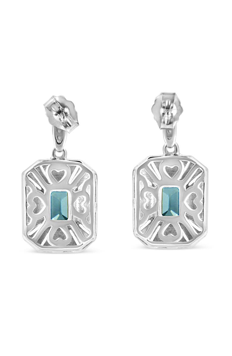 Haus of Brilliance Silver 5mm Blue Topaz and Diamond Dangle Earrings, Alternate, color, White