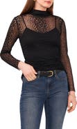 Vince Camuto Leopard Print Long Sleeve Mesh Top