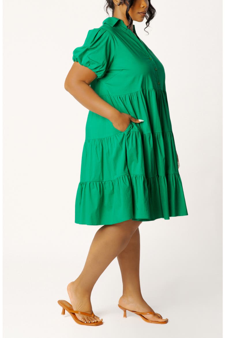Puff Sleeve Tiered Dress, Alternate, color, GREEN