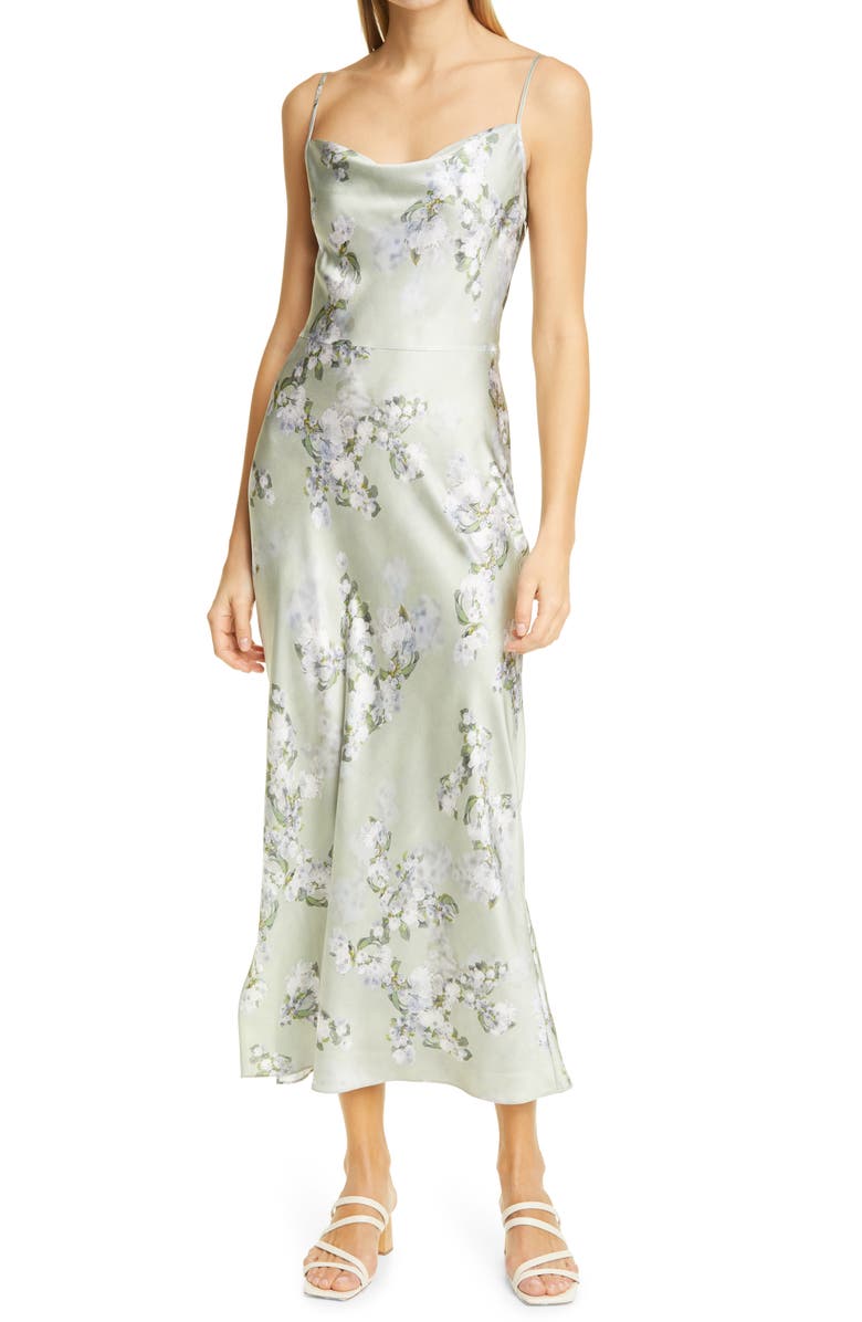 Vince Hazy Blossom Cowl Neck Satin Slipdress, Main, color, 