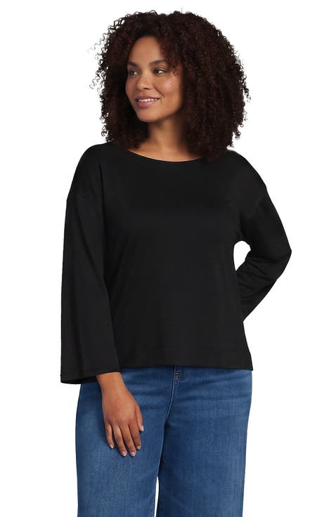 Plus Size Bracelet Sleeve Supima Cotton Boat Neck Flare Sleeve Top