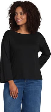 Lands' End Plus Size Bracelet Sleeve Supima Cotton Boat Neck Flare Sleeve Top