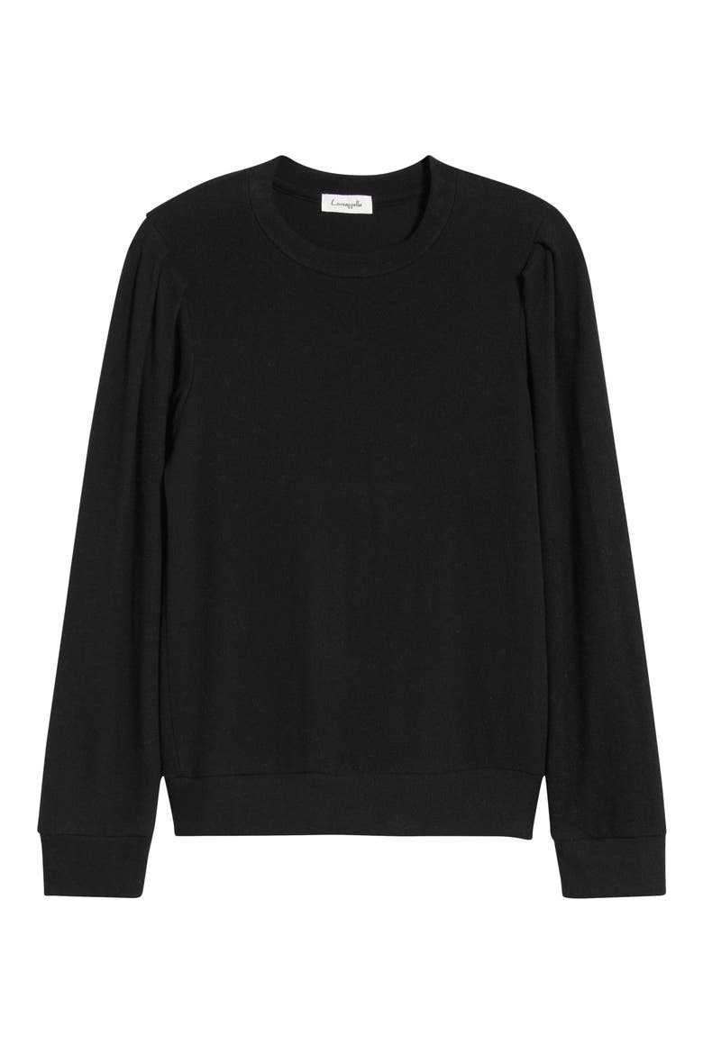 Pleated Long Sleeve Brushed Jersey Top, Alternate, color, BLACK