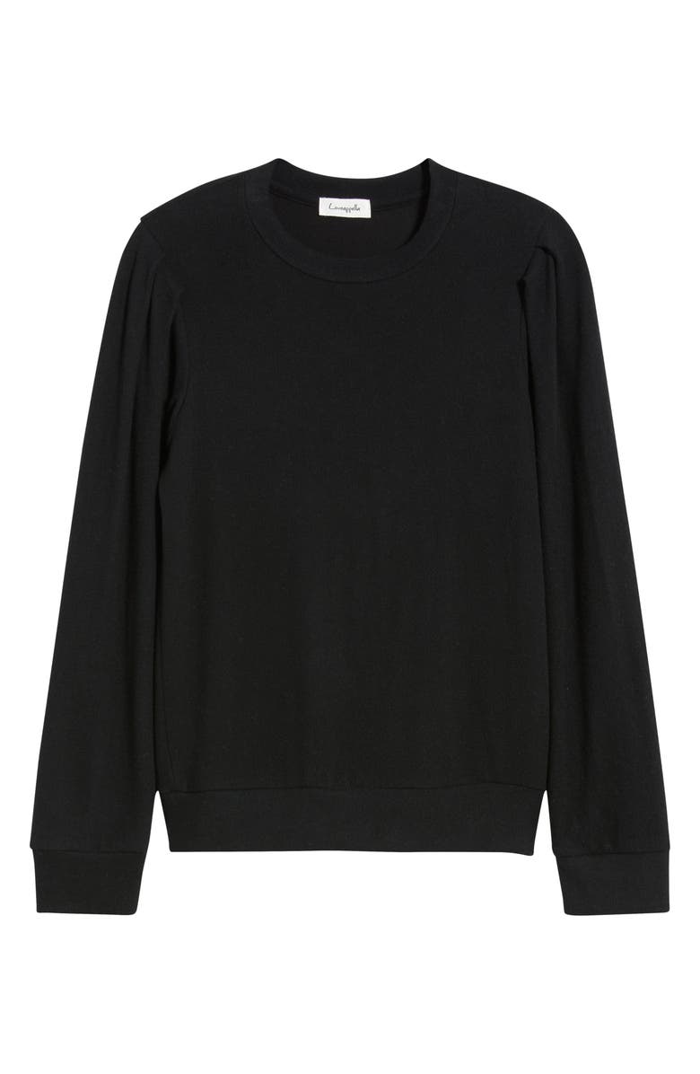 Loveappella Pleated Long Sleeve Brushed Jersey Top, Alternate, color, Black