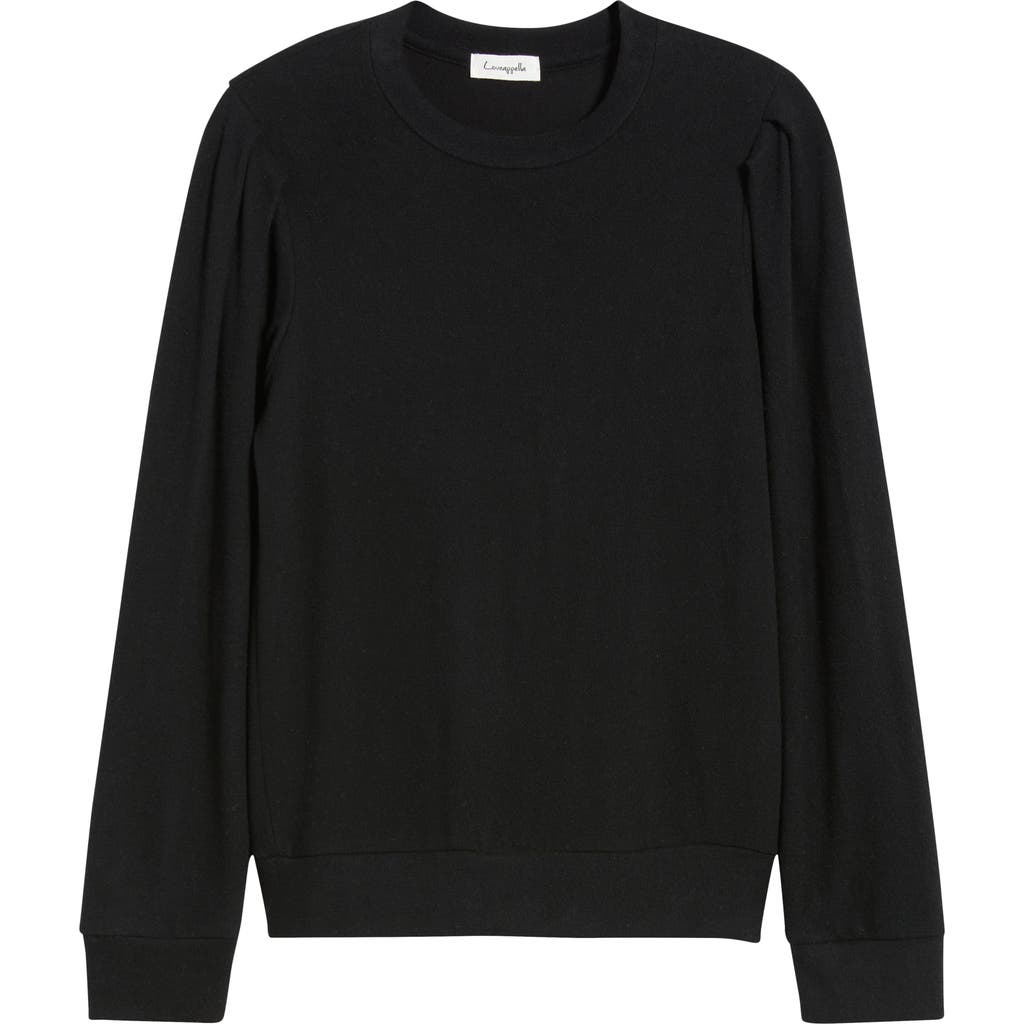 Loveappella Pleated Long Sleeve Brushed Jersey Top In Black