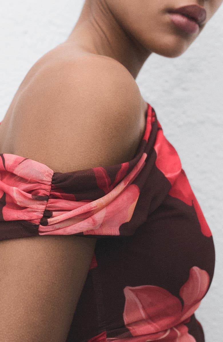 MANGO Floral Asymmetric One-Shoulder Top, Alternate, color, Brown