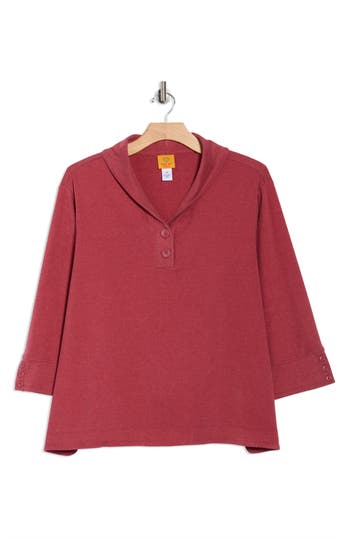 Ruby Rd. Ruby Rd Shawl Collar Soft Ribbed Pullover In Red