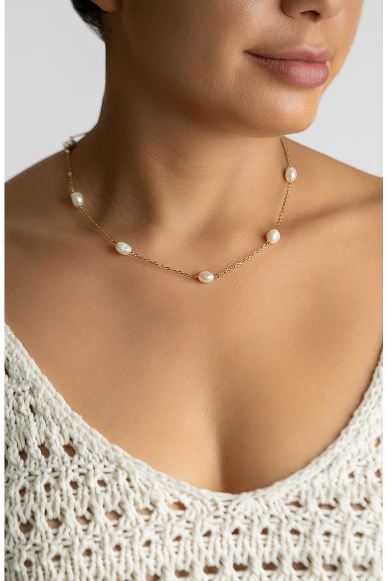 Freshwater Pearl Station Necklace & Bracelet Set, Alternate, color, WHITE/ GOLD