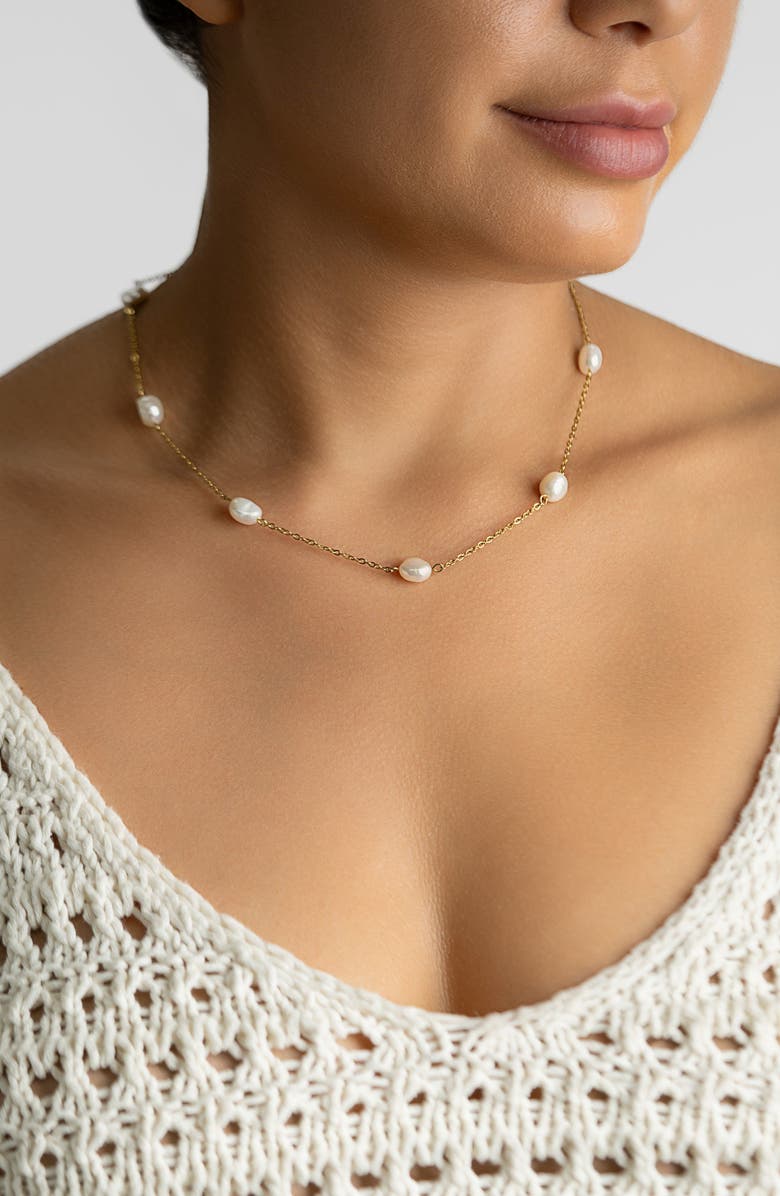 Adornia Freshwater Pearl Station Necklace & Bracelet Set, Alternate, color, White/ Gold